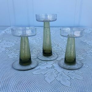 Mid-Century Modern Green Art Glass Candlestick Holders – Set of 3